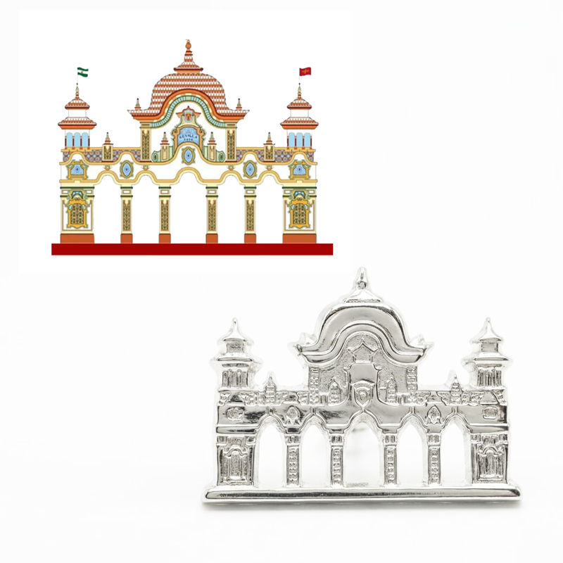 Detalle artesanal pin plata feria Sevilla 2026 relieve portada